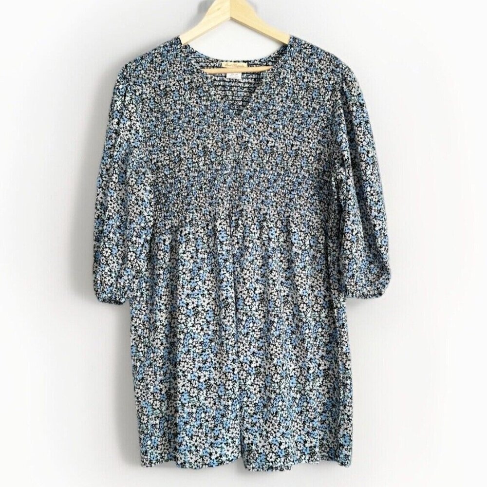 Sweet Magnolia Cottagecore Smocked Tunic Top Sz XXL Floral 3/4 Balloon Sleeve